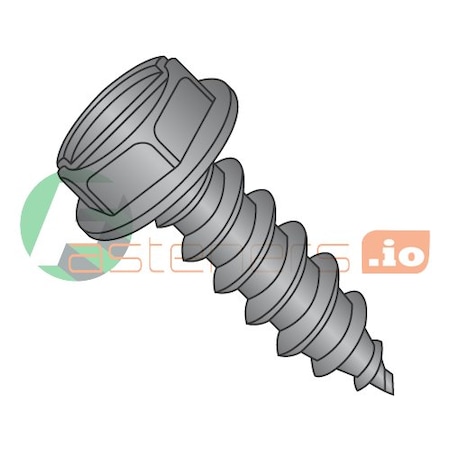 Newport Fasteners Sheet Metal Screw, #4 x 1/4 in, Black Oxide Steel Flange Hex Head Slotted Drive, 10000 PK 500594